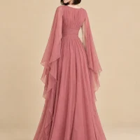 Arbor Cape-Sleeve Maxi Dress, back view