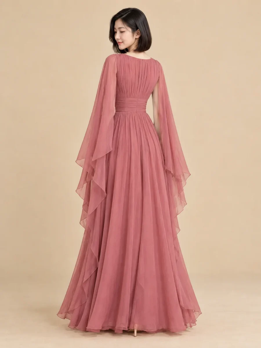 Arbor Cape-Sleeve Maxi Dress, back view