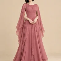 Arbor Cape-Sleeve Maxi Dress, front view