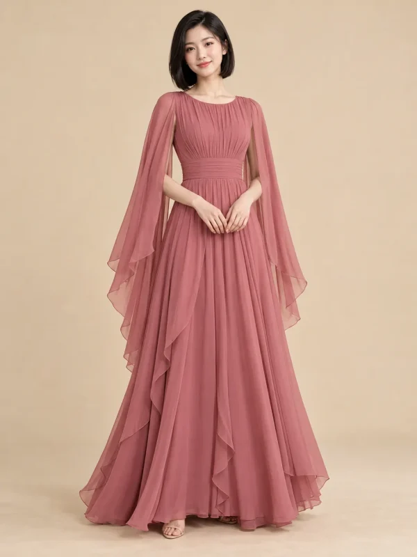 Arbor Cape-Sleeve Maxi Dress, front view
