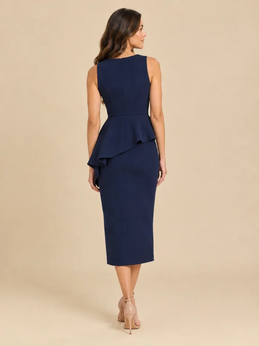 Avenue Wave-Peplum Midi Dress, back view