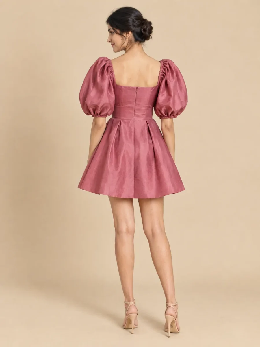 Briar Balloon-Sleeve Mini Dress, back view