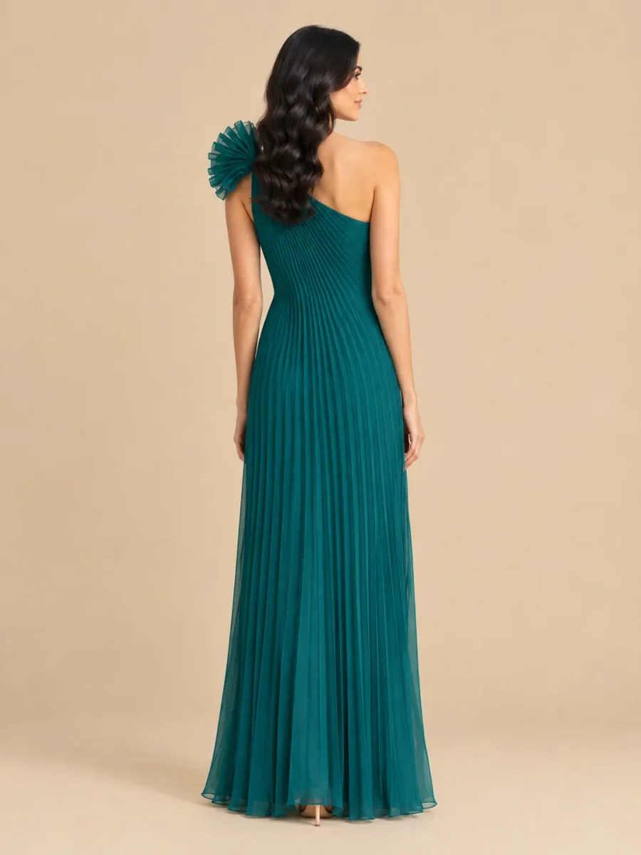 Current Pleated One-Shoulder Maxi Dress, back view