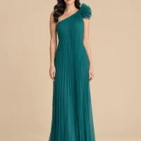 Current Pleated One-Shoulder Maxi Dress, front view