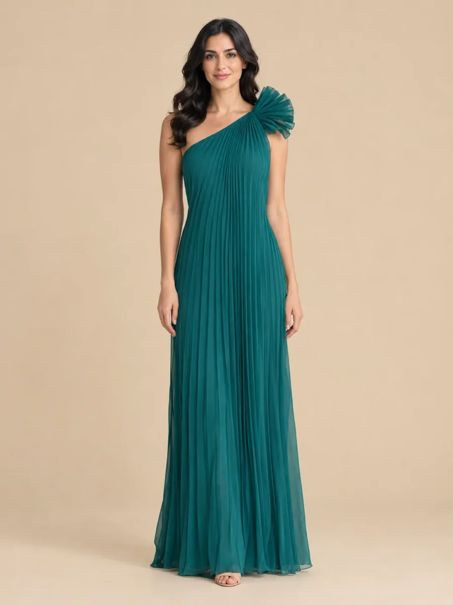 Current Pleated One-Shoulder Maxi Dress, front view