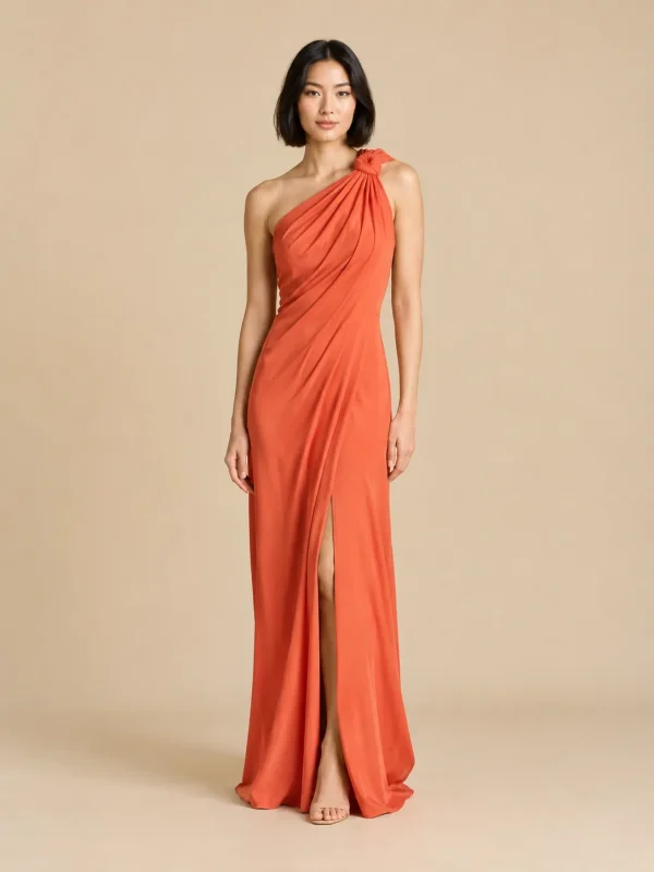 Driftwood Knot-Shoulder Maxi Dress, front view