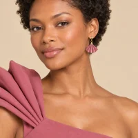 Fan Drop Earrings · Rosewood, worn with a matching dress (dress sold separately)