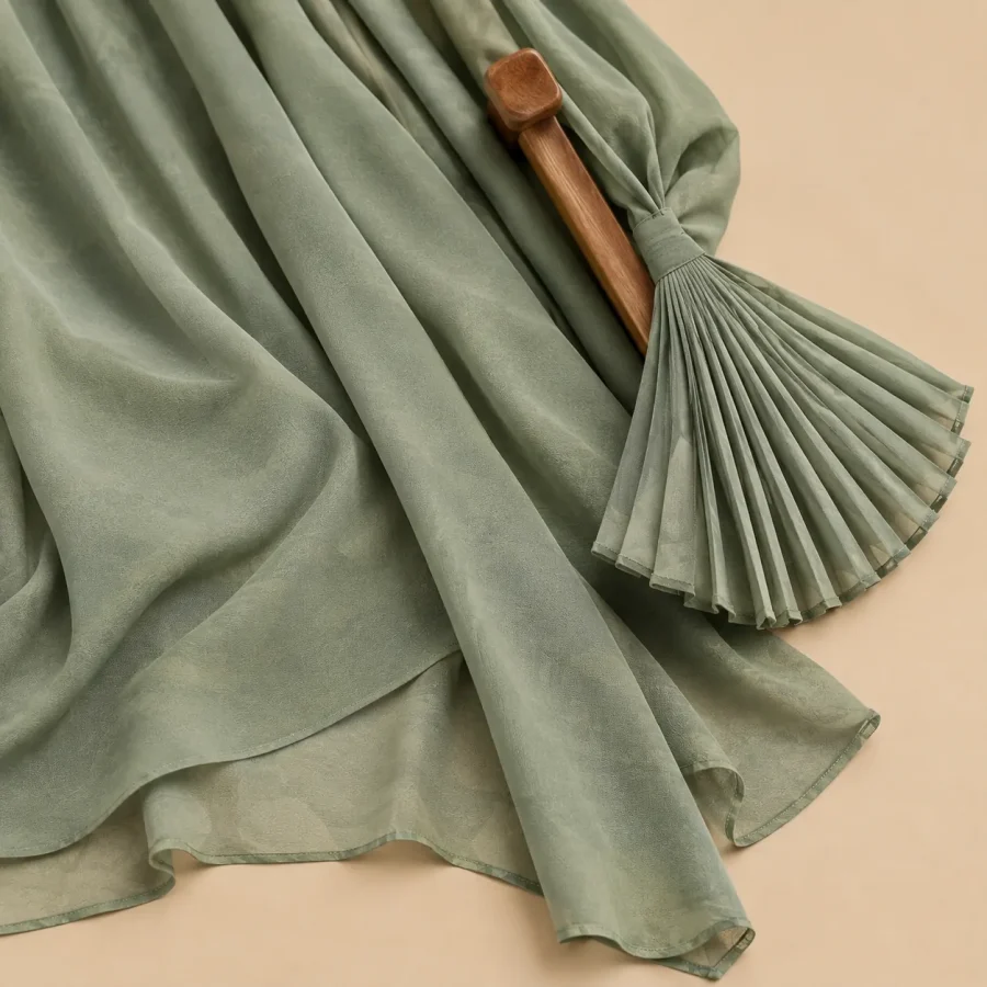 Fan-Edge Chiffon Wrap · Sage, close-up of the detail