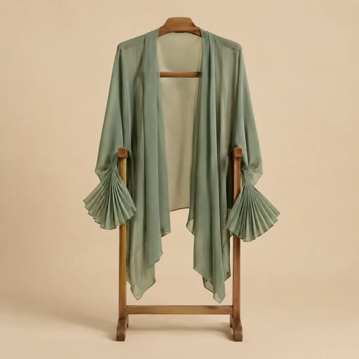 Fan-Edge Chiffon Wrap · Sage, studio photo