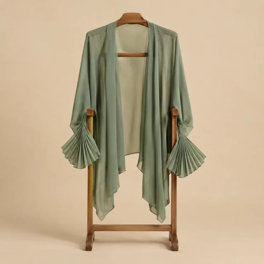 Fan-Edge Chiffon Wrap · Sage, studio photo