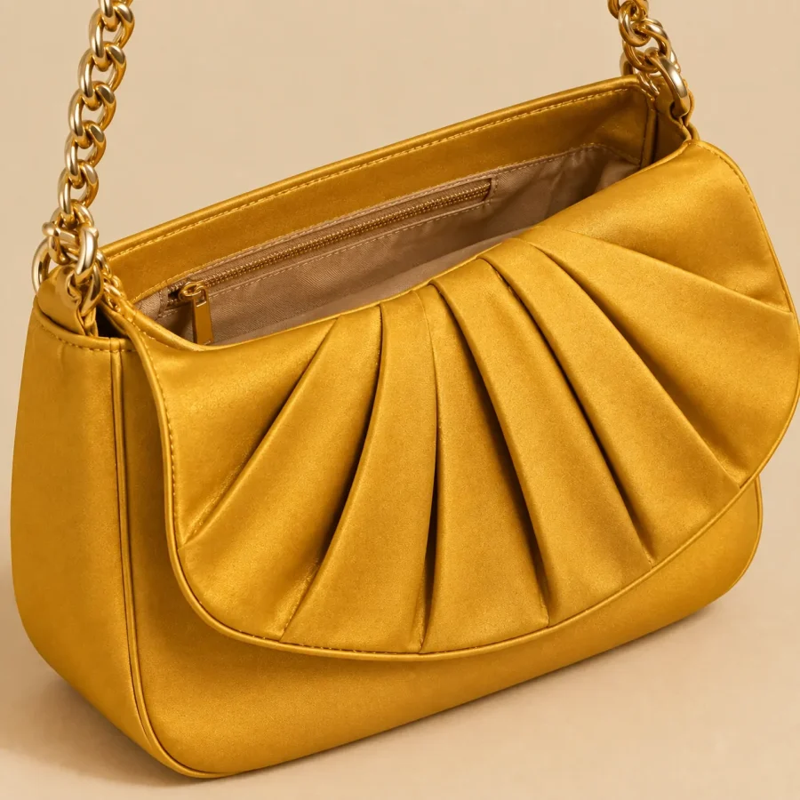 Fan Fold Chain Bag · Marigold, close-up of the detail