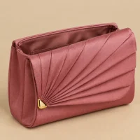 Fan Fold Satin Clutch · Rosewood, close-up of the detail