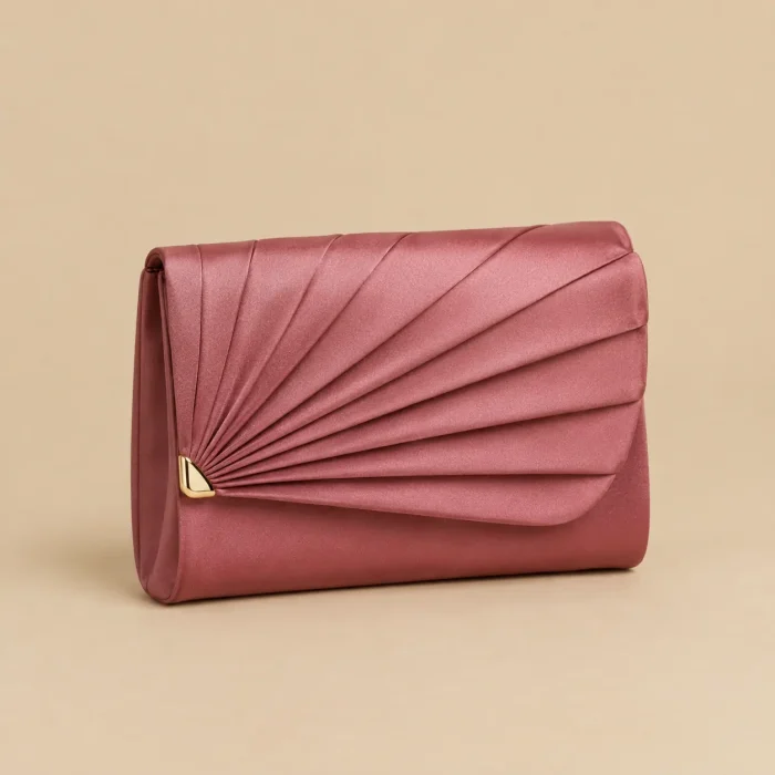 Fan Fold Satin Clutch · Rosewood, studio photo