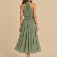 Fern Pleated Halter Midi Dress, back view