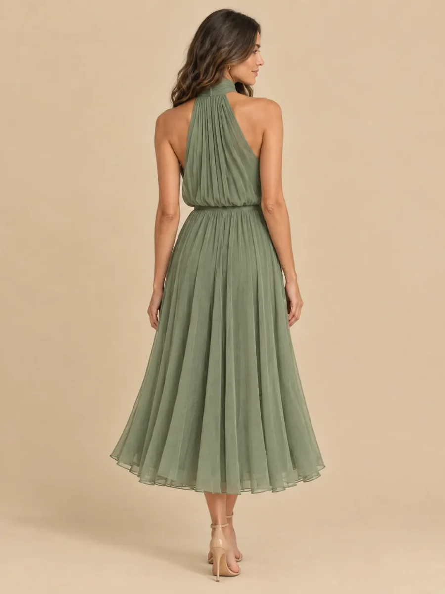 Fern Pleated Halter Midi Dress, back view