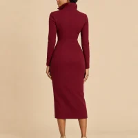 Gallery Sculpted-Collar Midi Dress, back view