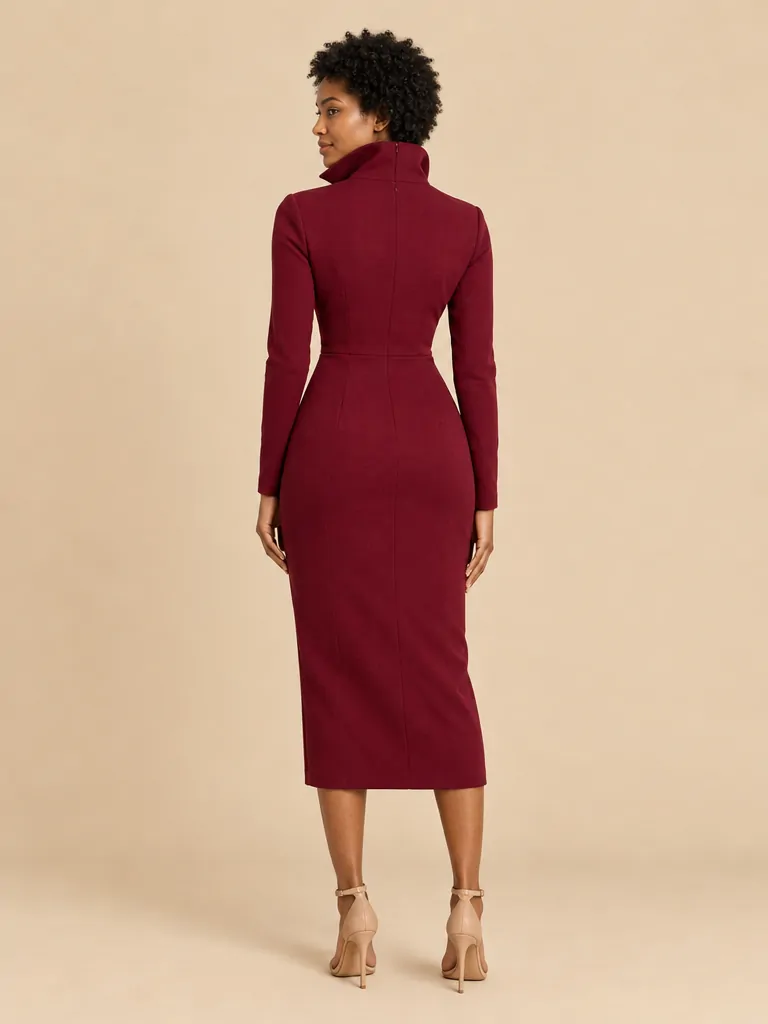 Gallery Sculpted-Collar Midi Dress, back view