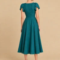 Harbour Petal-Sleeve Midi Dress, back view