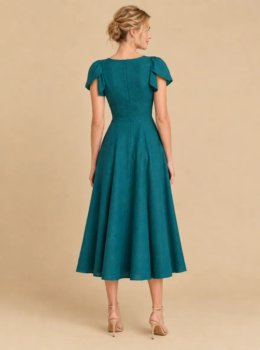 Harbour Petal-Sleeve Midi Dress, back view