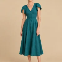 Harbour Petal-Sleeve Midi Dress, front view