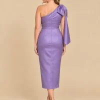 Lilac Bow-Shoulder Midi Dress, back view