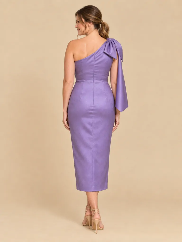Lilac Bow-Shoulder Midi Dress, back view