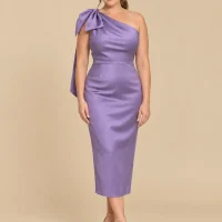 Lilac Bow-Shoulder Midi Dress, front view