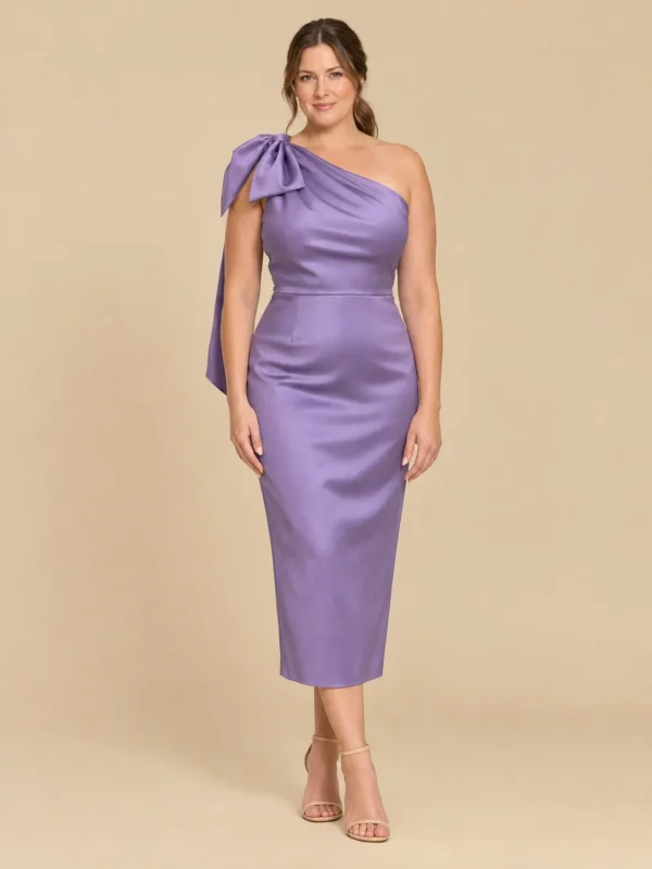 Lilac Bow-Shoulder Midi Dress, front view