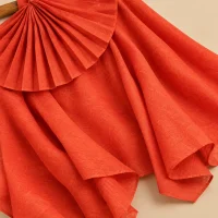 Linen-Blend Fan Wrap · Coral, close-up of the detail