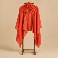 Linen-Blend Fan Wrap · Coral, studio photo