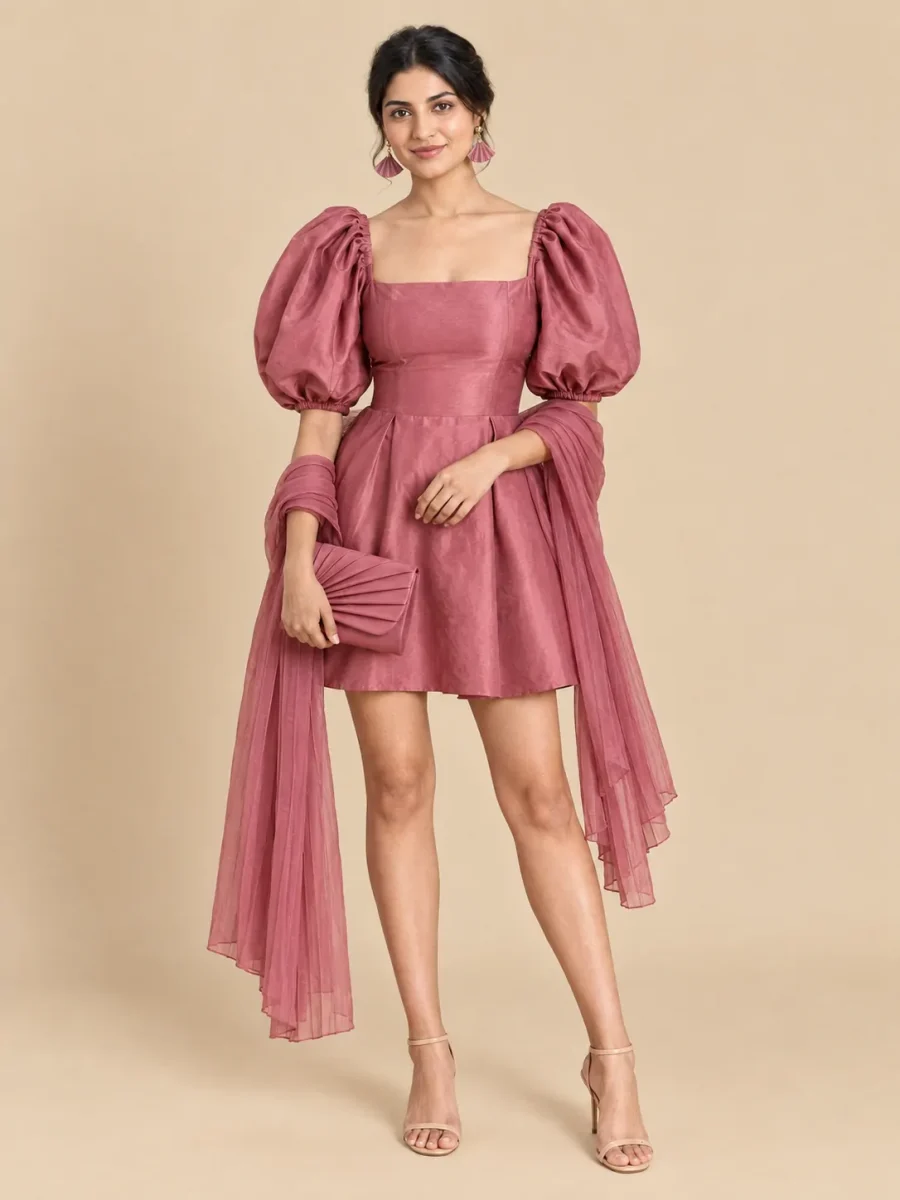 The full Rosewood look: dress, earrings, wrap and bag