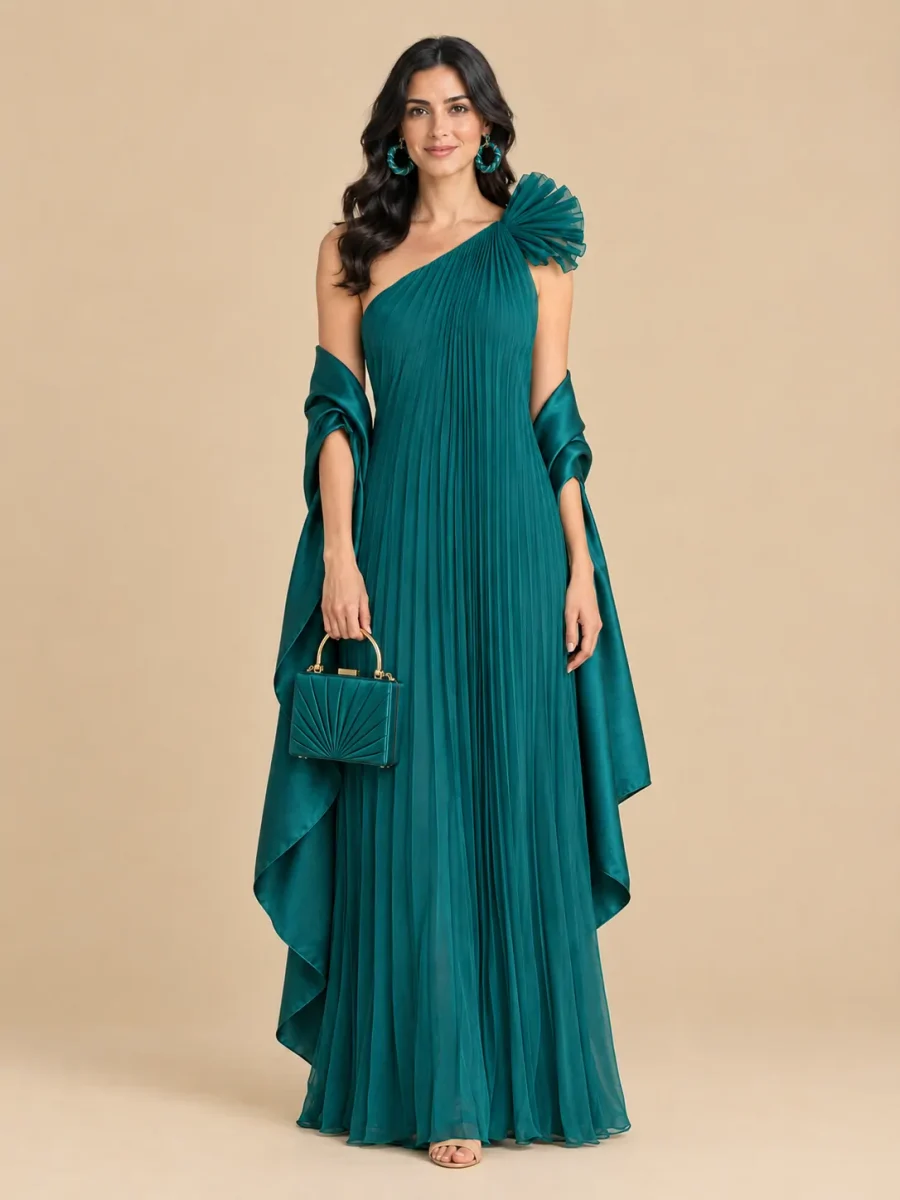 The full Lagoon look: dress, earrings, wrap and bag