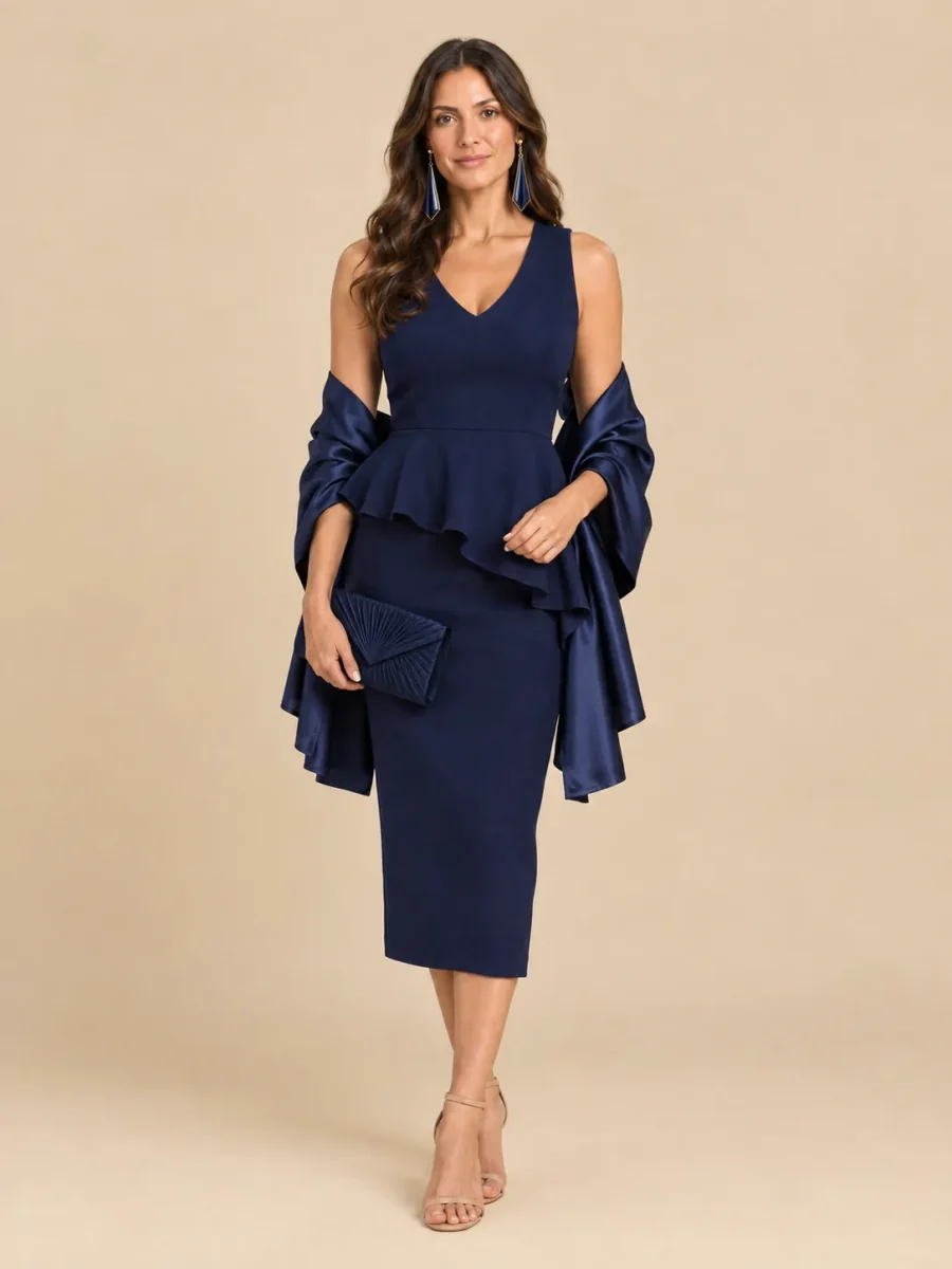 The full Midnight look: dress, earrings, wrap and bag