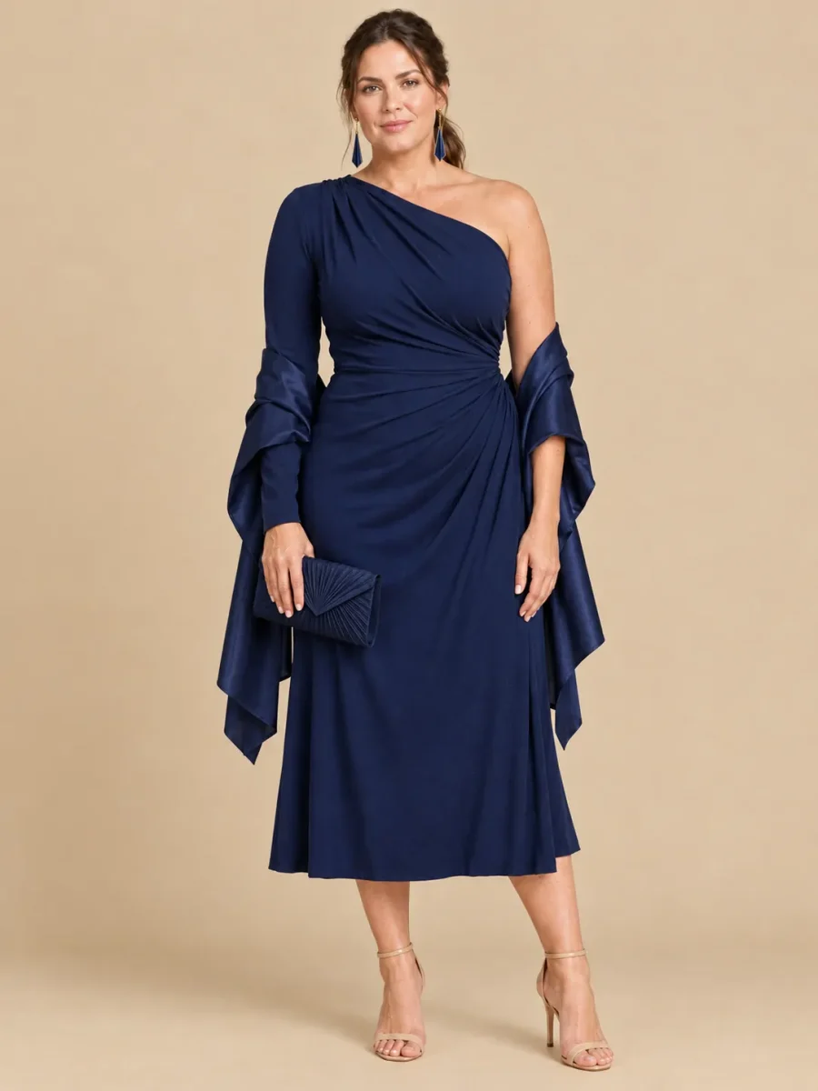 The full Midnight look: dress, earrings, wrap and bag