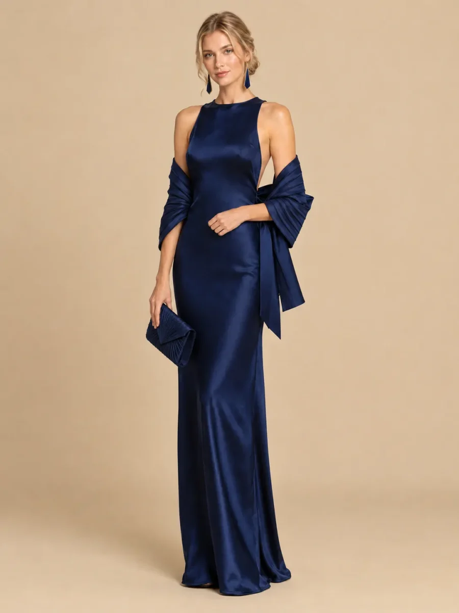 The full Midnight look: dress, earrings, wrap and bag
