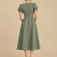 Meadow Tulip-Sleeve Midi Dress, back view