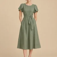 Meadow Tulip-Sleeve Midi Dress, front view