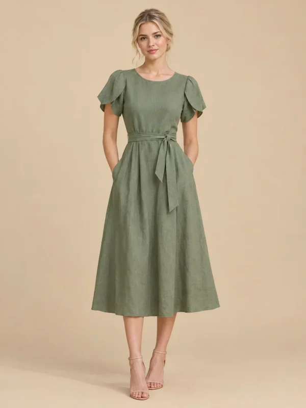 Meadow Tulip-Sleeve Midi Dress, front view