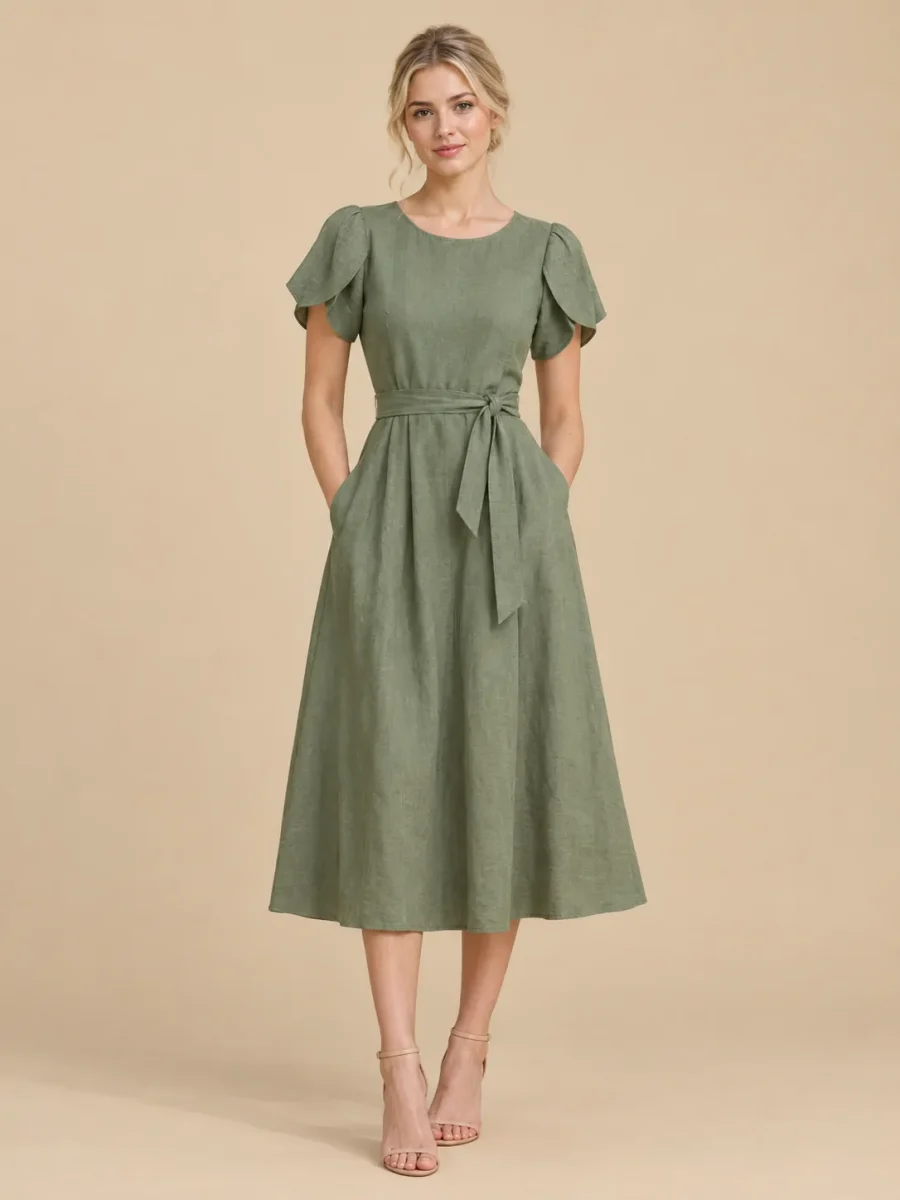 Meadow Tulip-Sleeve Midi Dress, front view