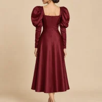 Opera Leg-of-Mutton Sleeve Midi Dress, back view