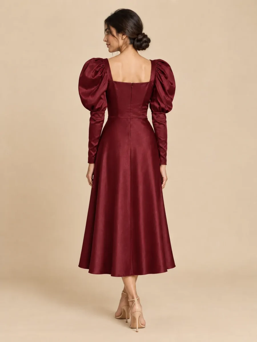 Opera Leg-of-Mutton Sleeve Midi Dress, back view