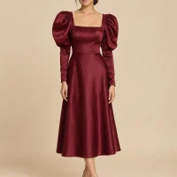 Opera Leg-of-Mutton Sleeve Midi Dress, front view