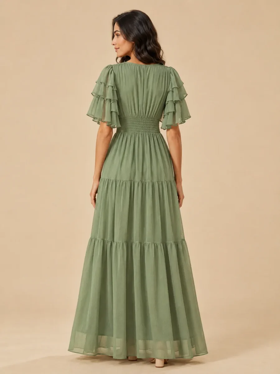 Orchard Tiered-Sleeve Maxi Dress, back view