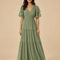 Orchard Tiered-Sleeve Maxi Dress, front view