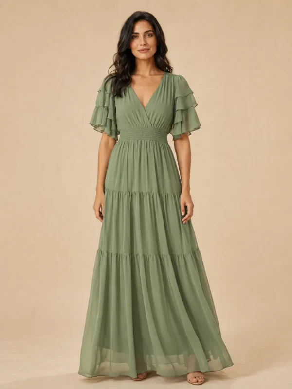 Orchard Tiered-Sleeve Maxi Dress, front view
