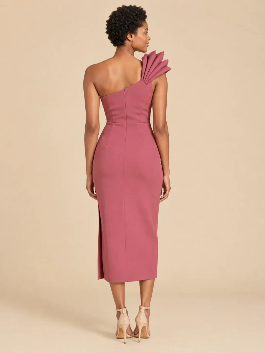 Peony Fan-Shoulder Midi Dress, back view