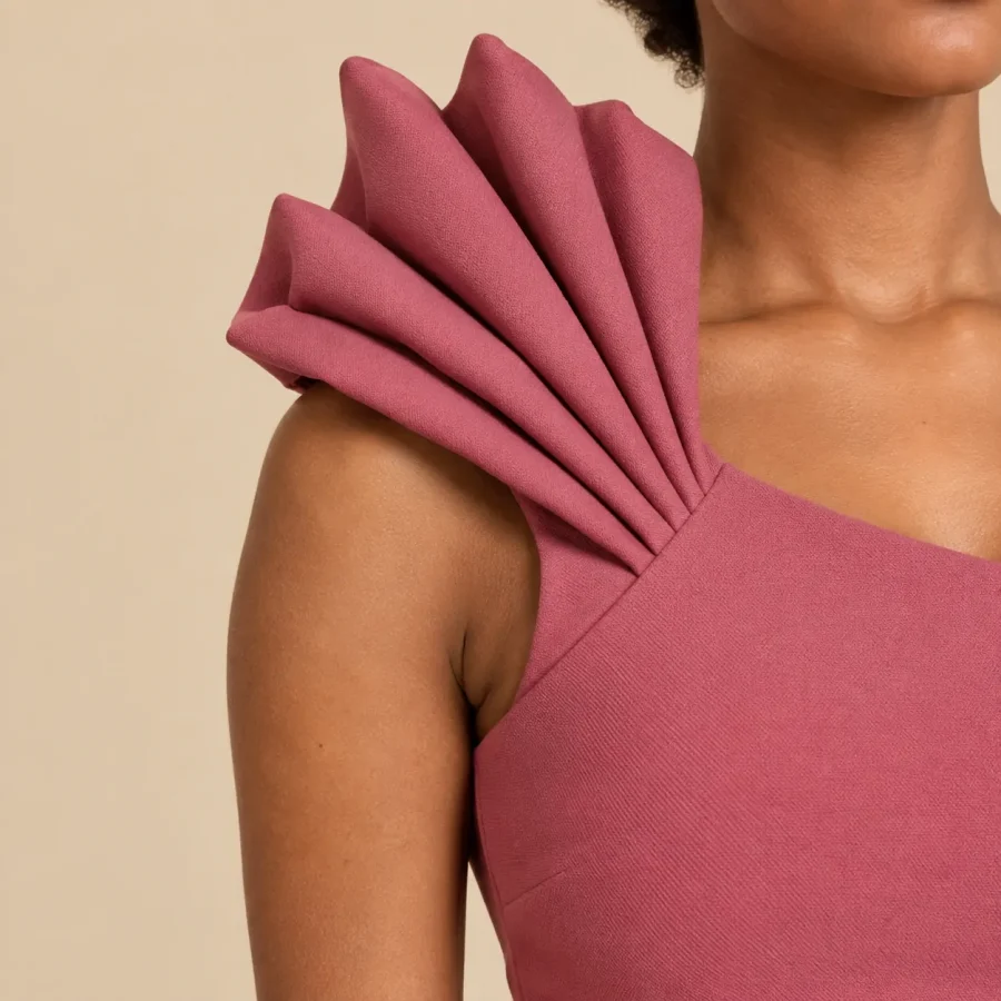 Peony Fan-Shoulder Midi Dress, close-up of the detail