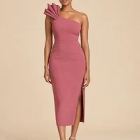 Peony Fan-Shoulder Midi Dress, front view