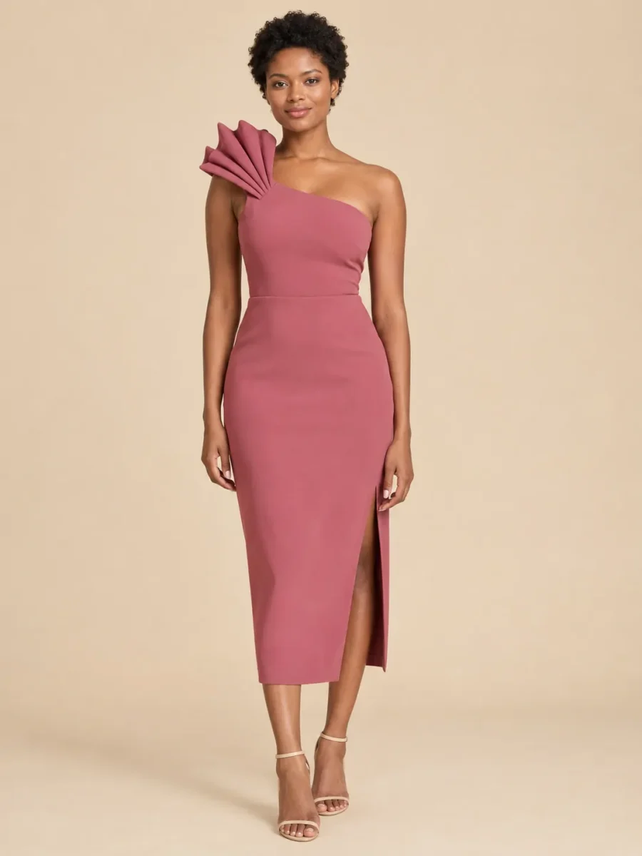 Peony Fan-Shoulder Midi Dress, front view