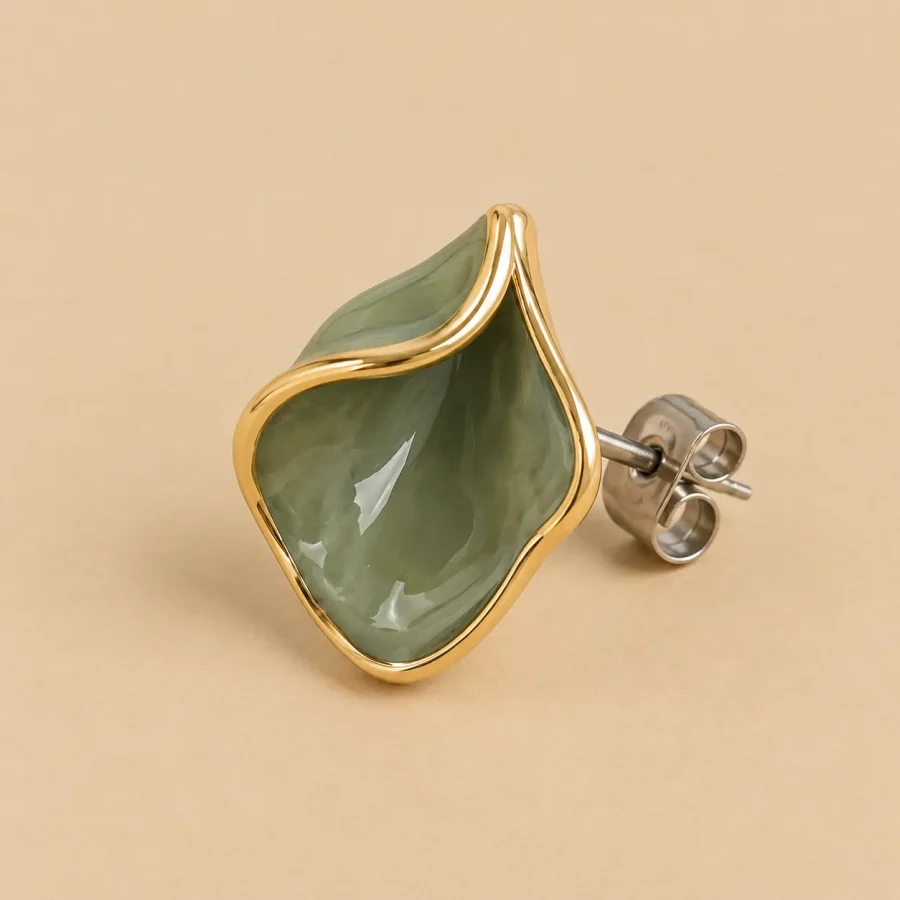 Petal Fold Studs · Sage, close-up of the detail